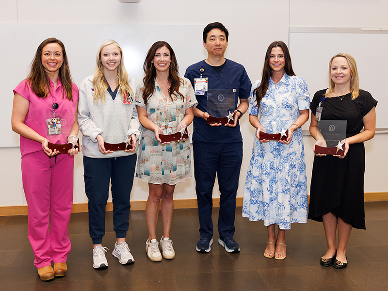 All-Star winners are, from left, Ashley Lawrence, Caroline Rocray, Athalia Bolden, John Yu, Bentley Harrison and Dr. Bethany Robinette.